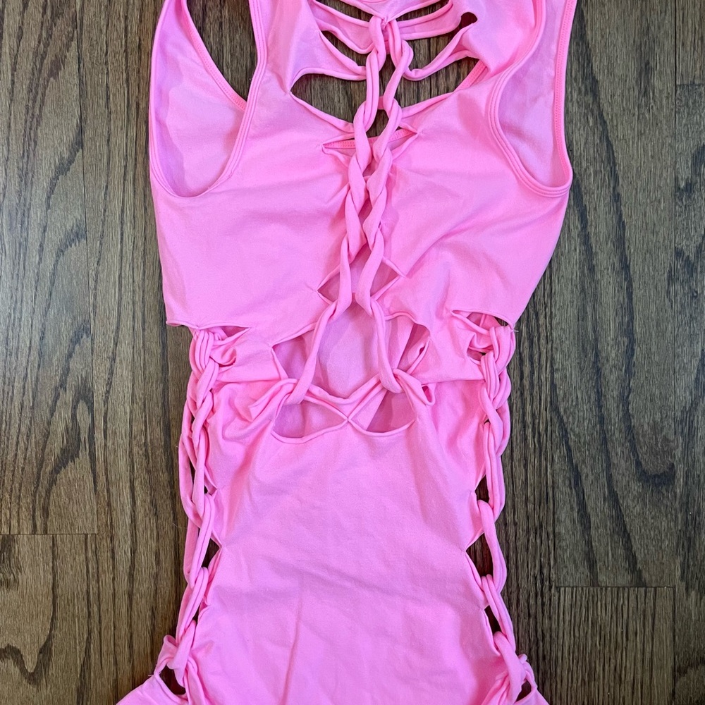 Racerback V Neck Tank/Micro-dress Tie Knot Top Dress Peephole Cutouts
